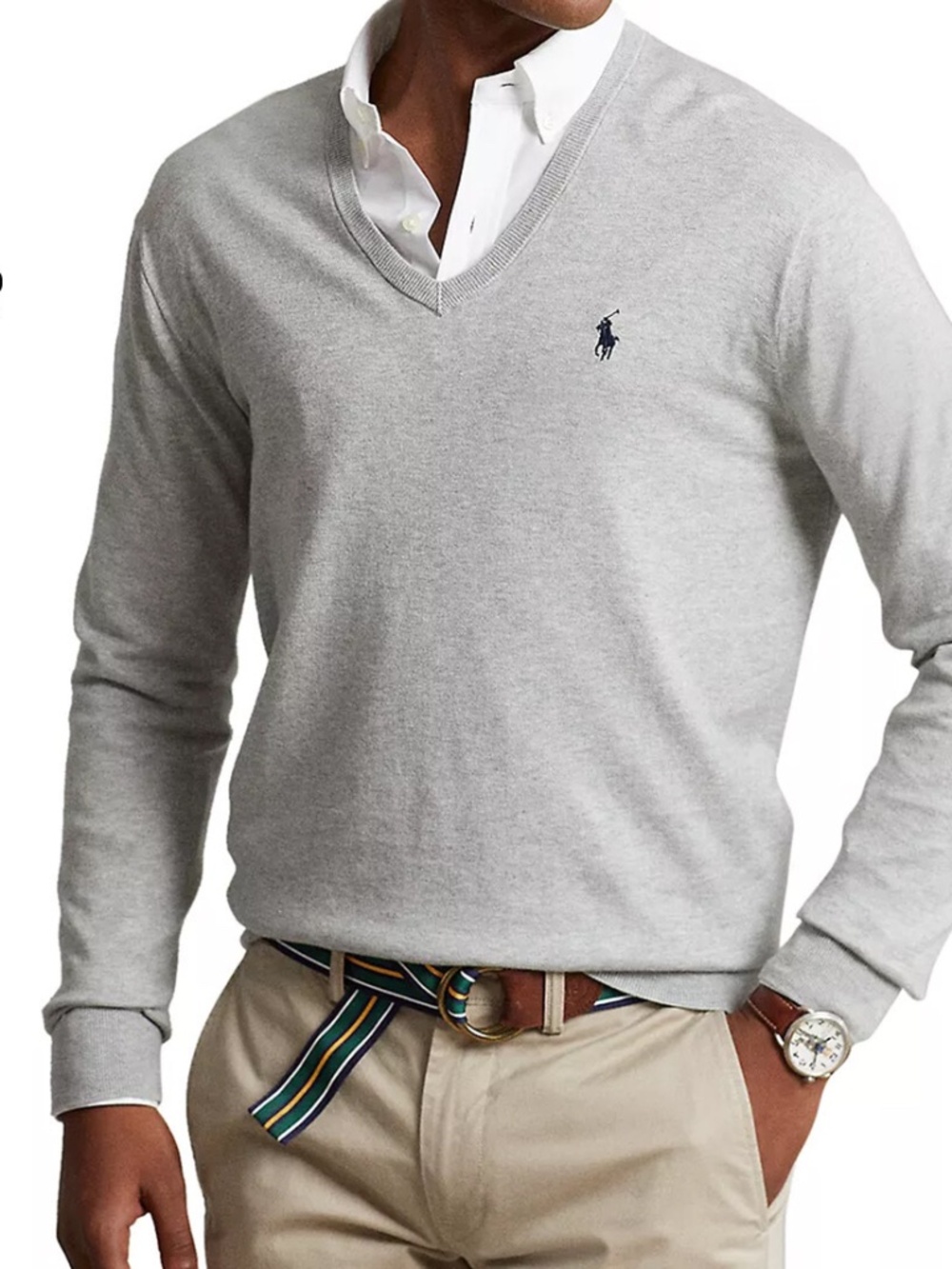 Polo Ralph Lauren Men's V-Neck Cotton Sweater Grey - size large